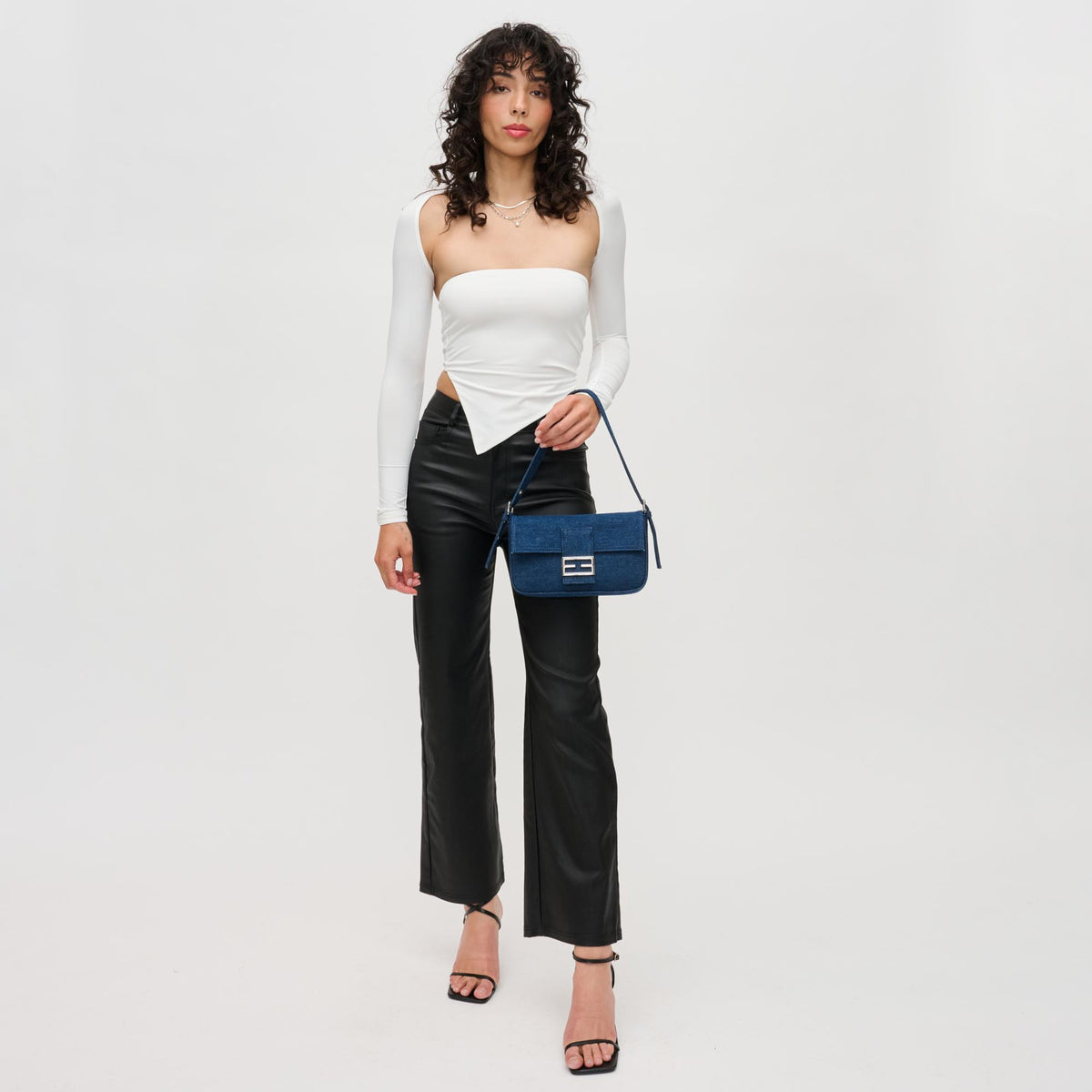 Woman wearing Denim Urban Expressions Beverly Crossbody 840611124845 View 3 | Denim