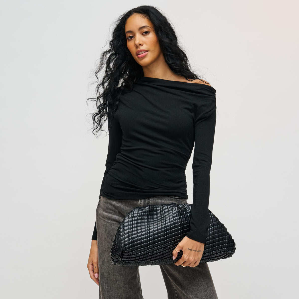 Woman wearing Black Urban Expressions Veronica Clutch 840611198372 View 1 | Black