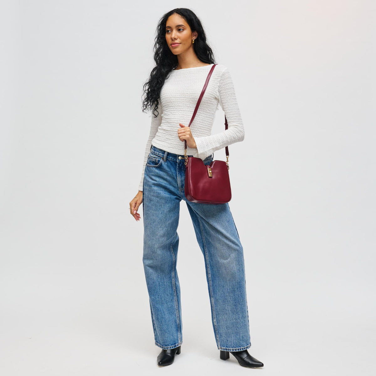 Woman wearing Wine Urban Expressions Melissa Tote 840611199171 View 3 | Wine