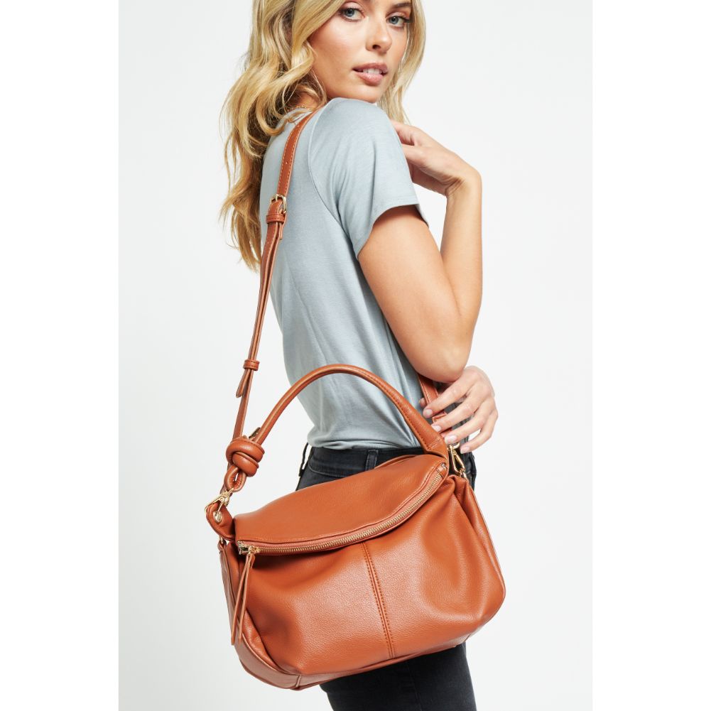 Woman wearing Tan Urban Expressions Layla Messenger 840611179036 View 1 | Tan