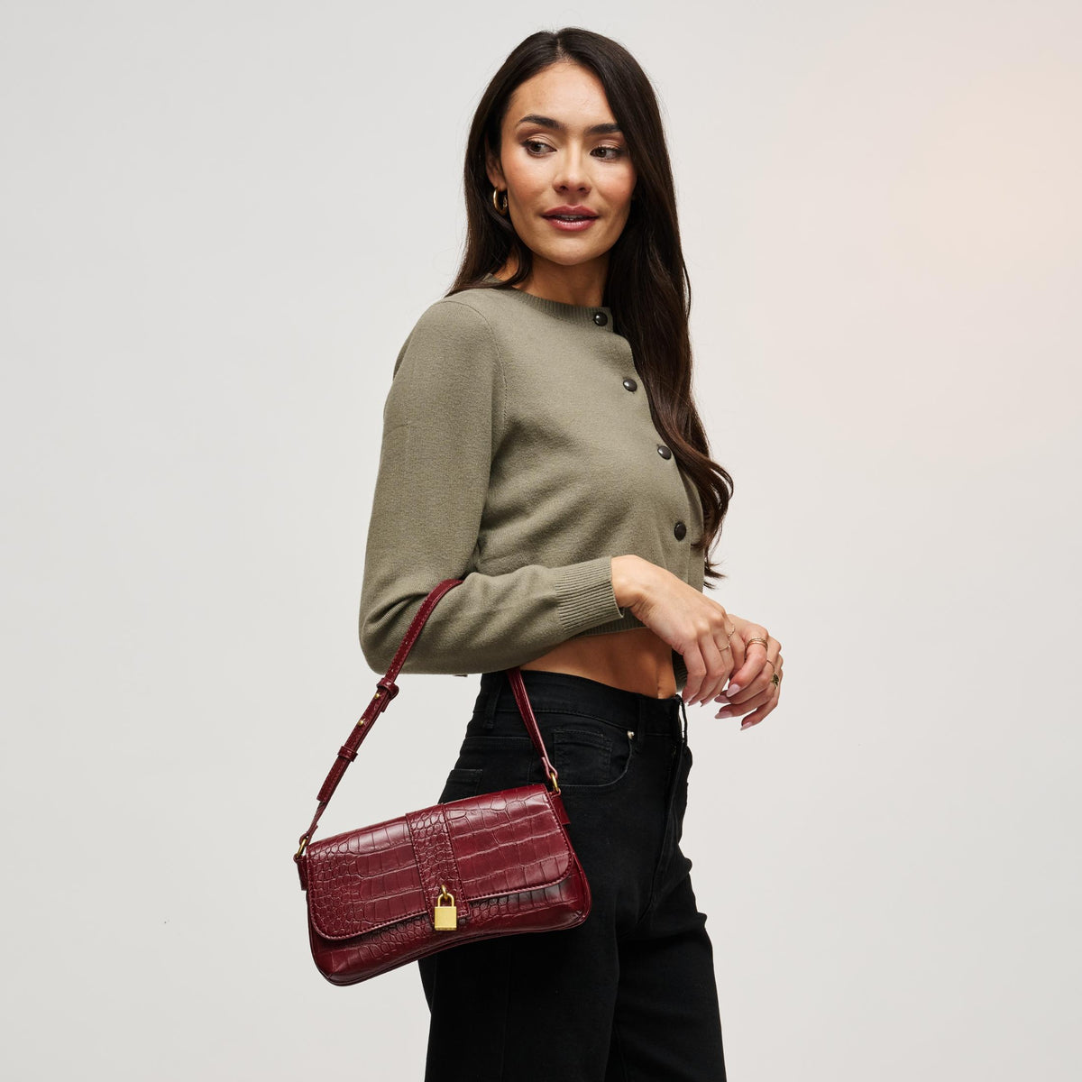 Woman wearing Burgundy Urban Expressions Marsilee Shoulder Bag 840504212253 View 2 | Burgundy