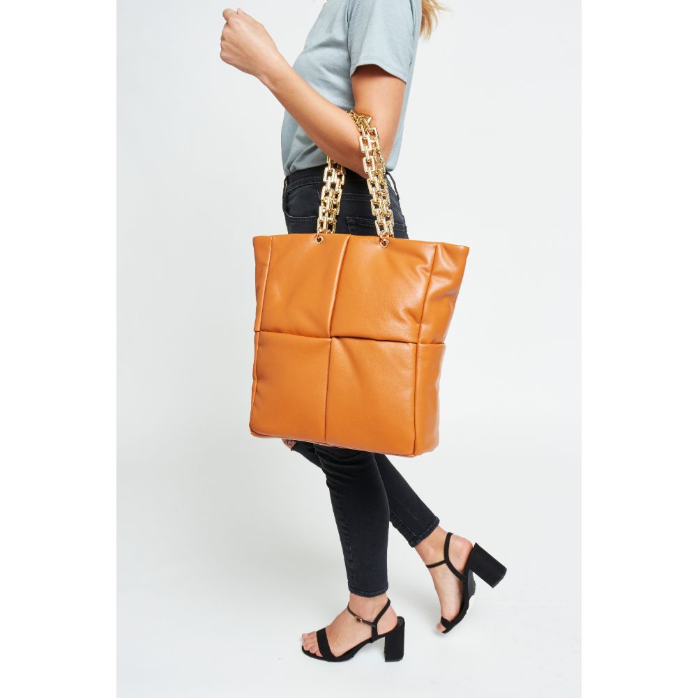 Woman wearing Tan Urban Expressions Zoe Tote 840611178572 View 1 | Tan