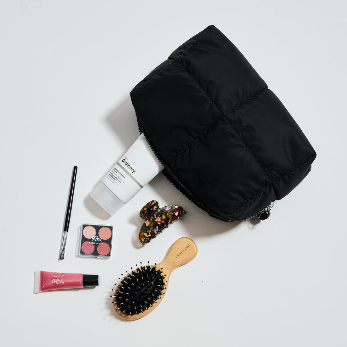 Woman wearing Black Urban Essentials Daydreamer - Nylon Cosmetic & Travel Organizer Pouch 840611197603 View 1 | Black