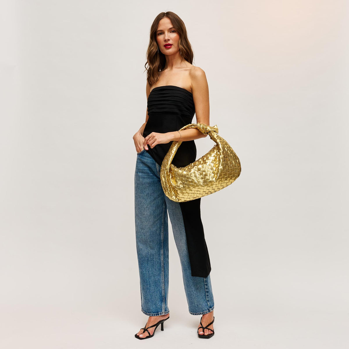 Woman wearing Gold Urban Expressions Dollie Hobo 840611128423 View 4 | Gold