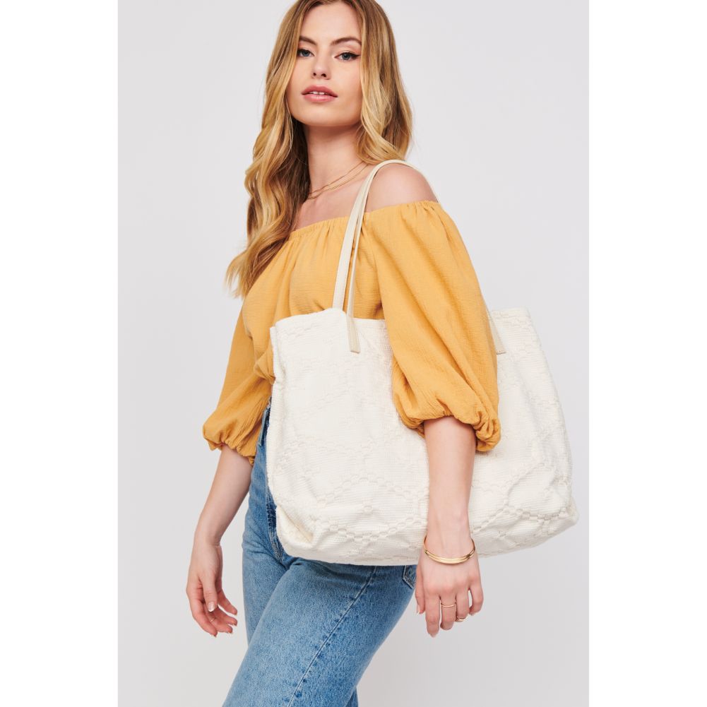 Woman wearing Cream Urban Expressions Lauren Tote 818209017916 View 2 | Cream