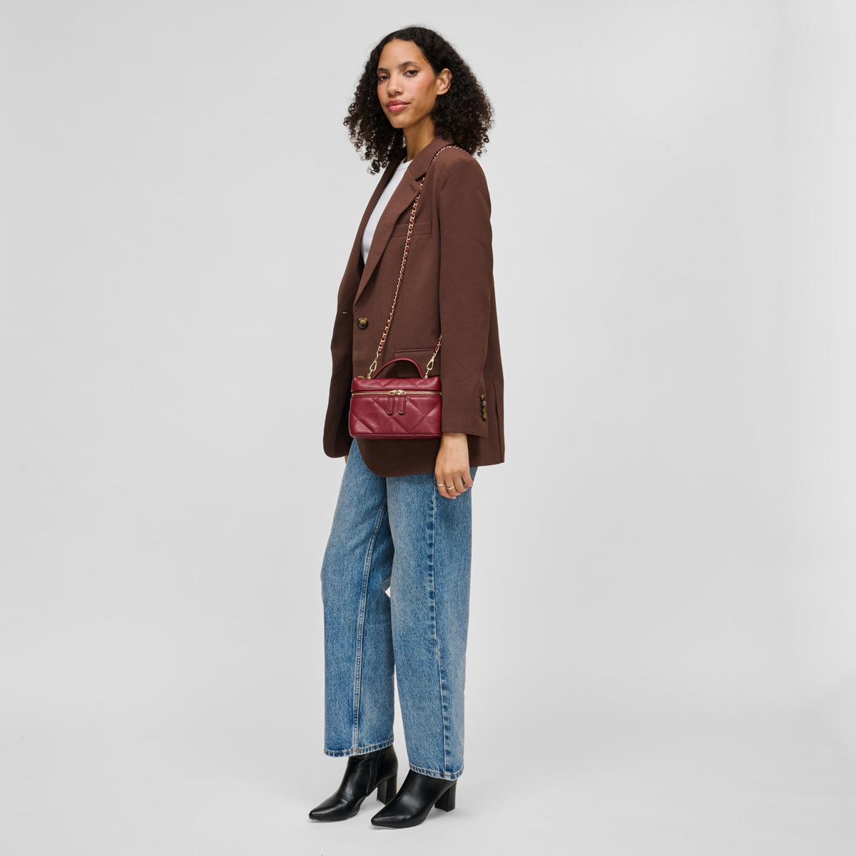 Woman wearing Burgundy Urban Expressions Snow Crossbody 840504215384 View 4 | Burgundy