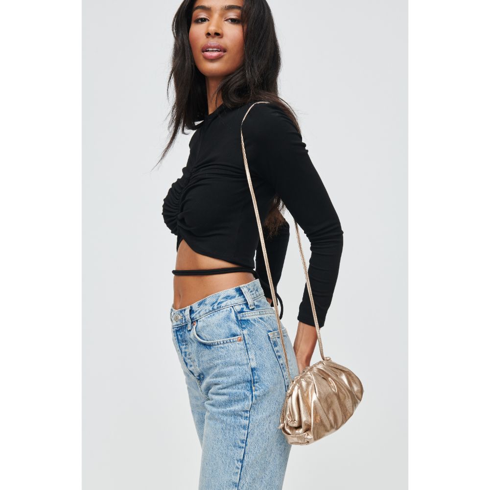 Woman wearing Gold Urban Expressions Monica Crossbody 840611104915 View 1 | Gold