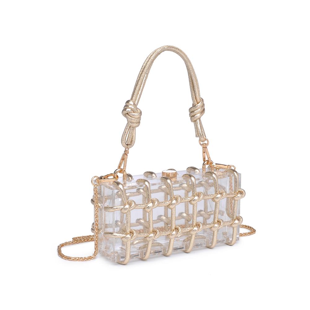Woman wearing Gold Urban Expressions Mavis Evening Bag 840611191694 View 6 | Gold