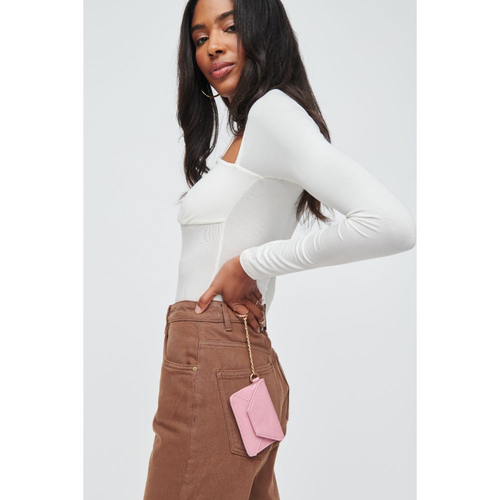 Woman wearing Mauve Urban Expressions Gia - Croco Card Holder 840611110787 View 1 | Mauve