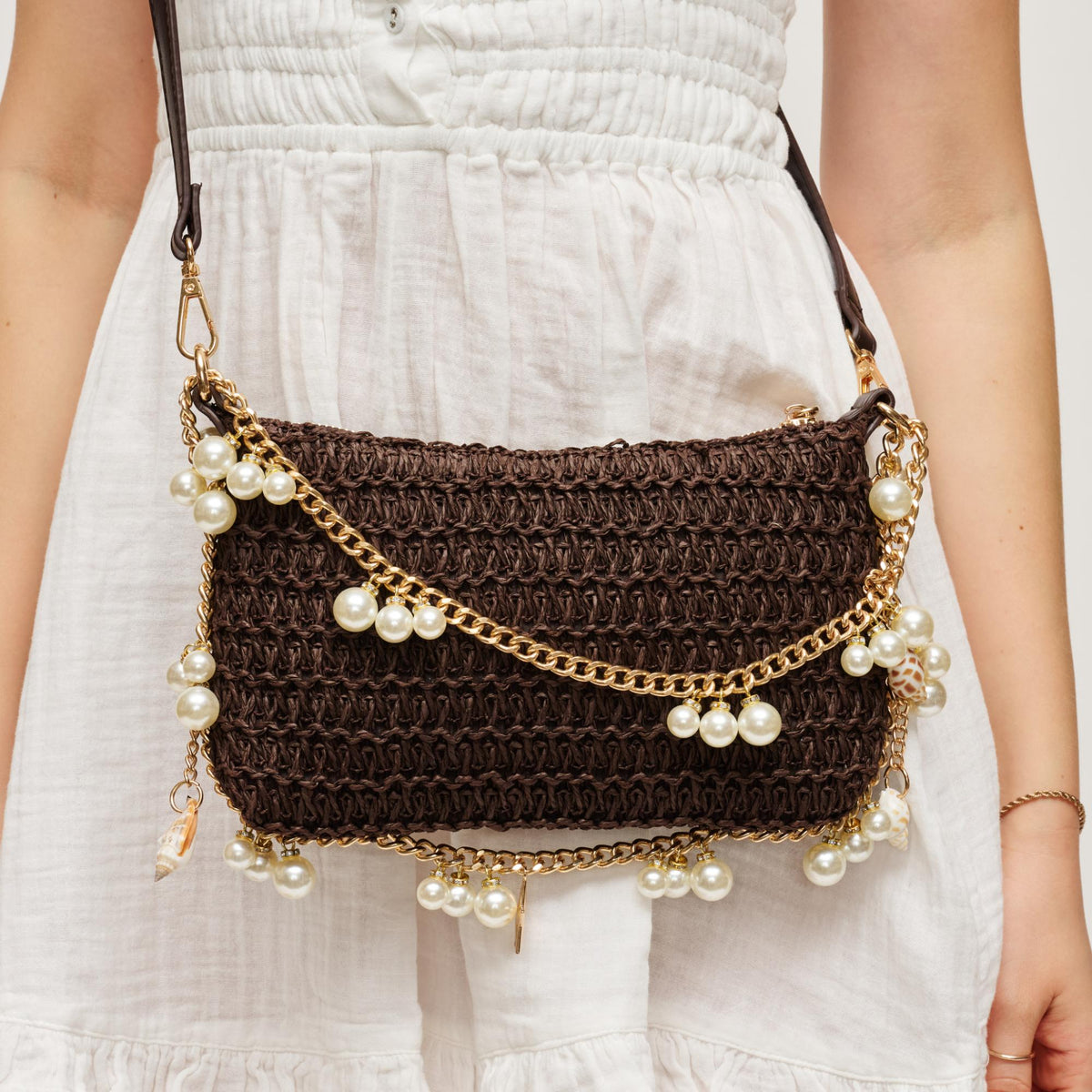 Woman wearing Chocolate Urban Expressions Steph Evening Bag 840504207907 View 2 | Chocolate