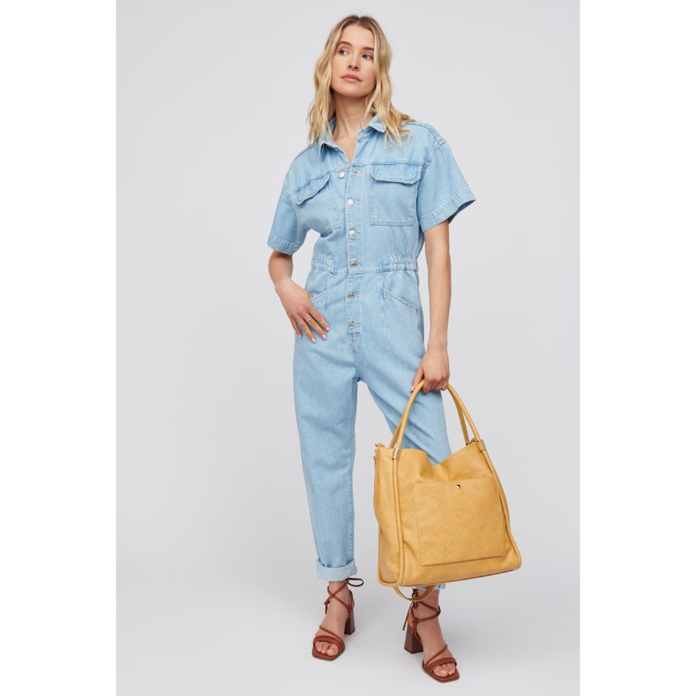 Woman wearing Mustard Urban Expressions Deborah Tote 818209016827 View 3 | Mustard
