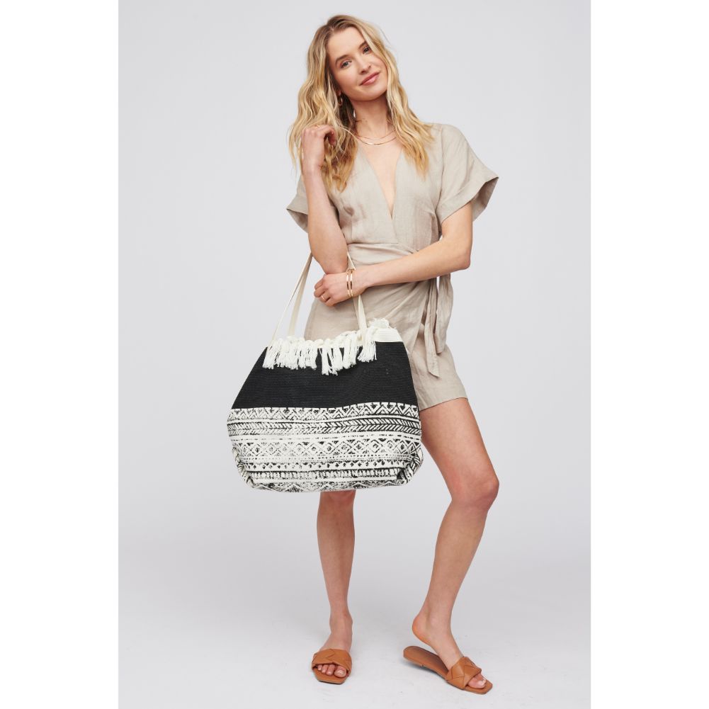 Woman wearing Black White Urban Expressions Vesper Tote 818209018005 View 3 | Black White