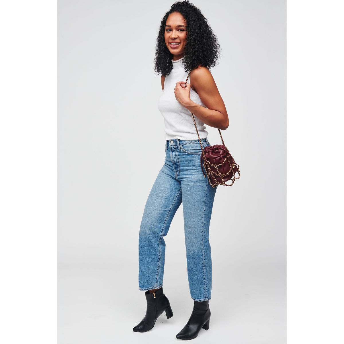 Woman wearing Burgundy Urban Expressions Moira Crossbody 818209012331 View 4 | Burgundy
