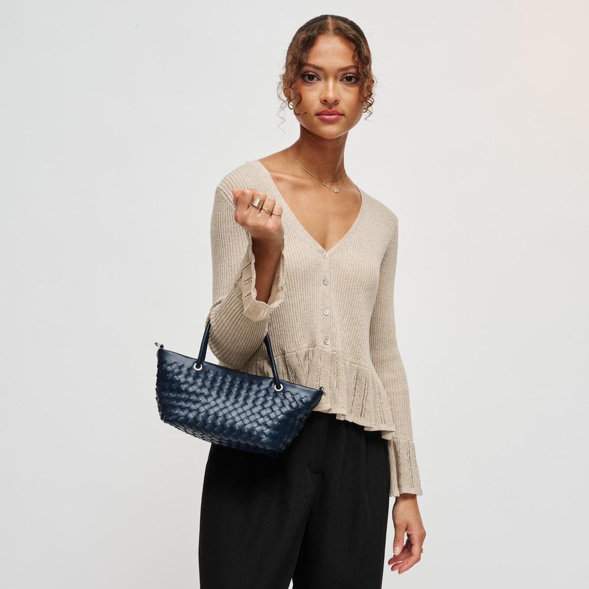 Woman wearing Midnight Urban Expressions Otto Crossbody 840504214073 View 3 | Midnight