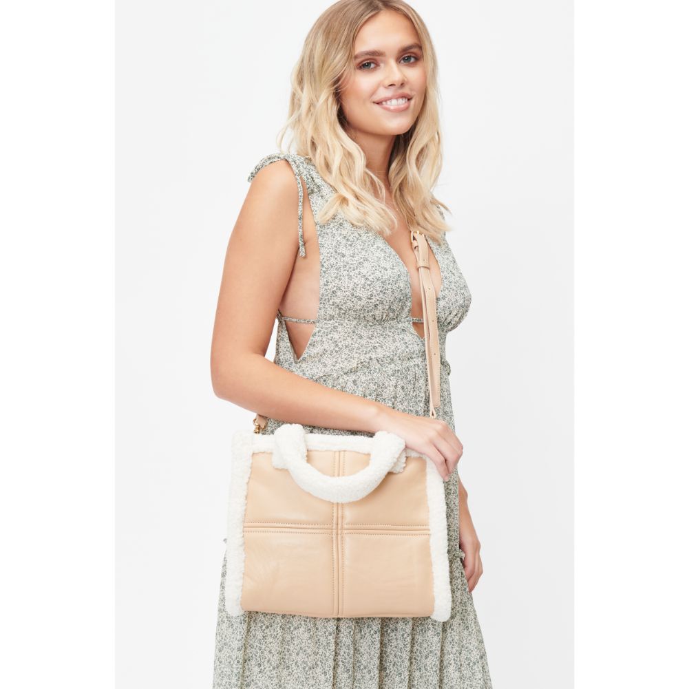 Woman wearing Natural Urban Expressions Cheviot Tote 840611101464 View 2 | Natural