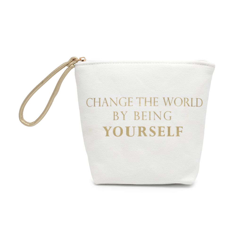 Woman wearing Change The World Urban Expressions Carry-All Writing Wristlet 818209012492 View 5 | Change The World
