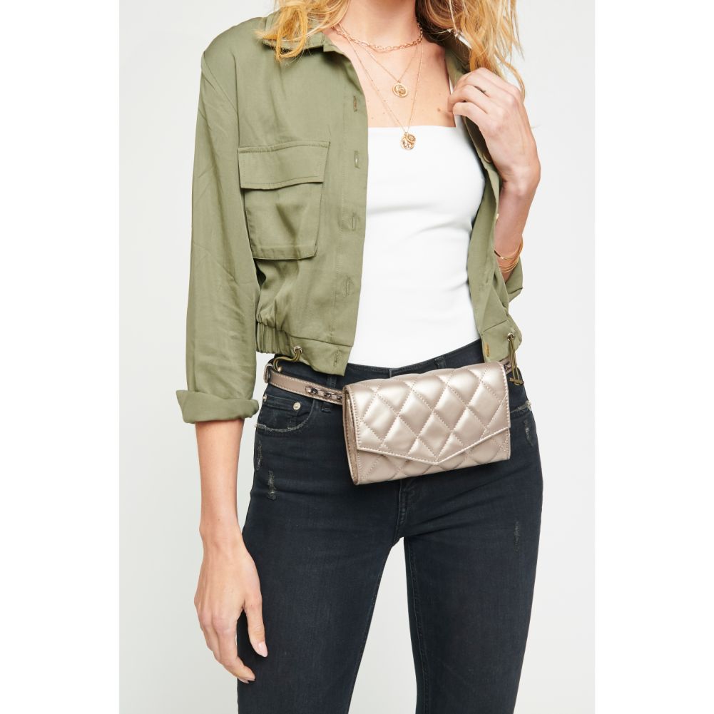 Woman wearing Pewter Urban Expressions Rhythm Belt Bag NA-840611154361 View 1 | Pewter