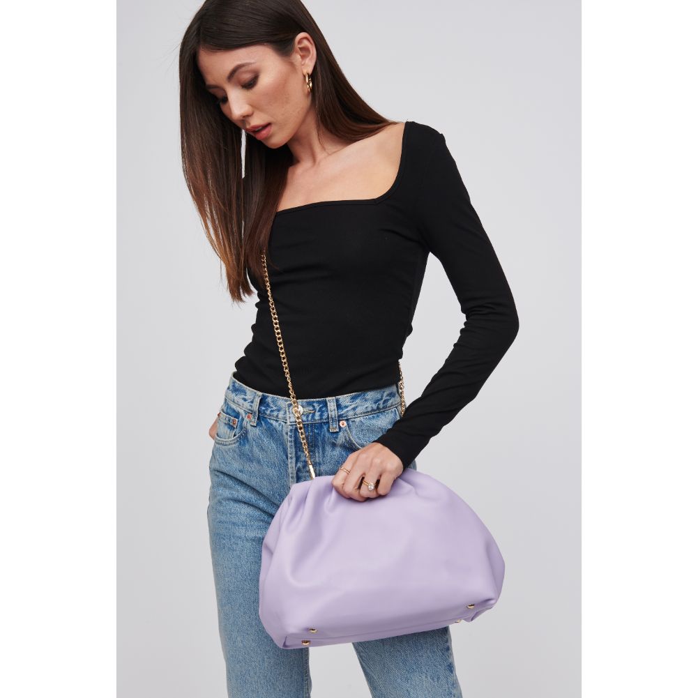 Woman wearing Lilac Urban Expressions Yasmina Clutch 818209016315 View 2 | Lilac