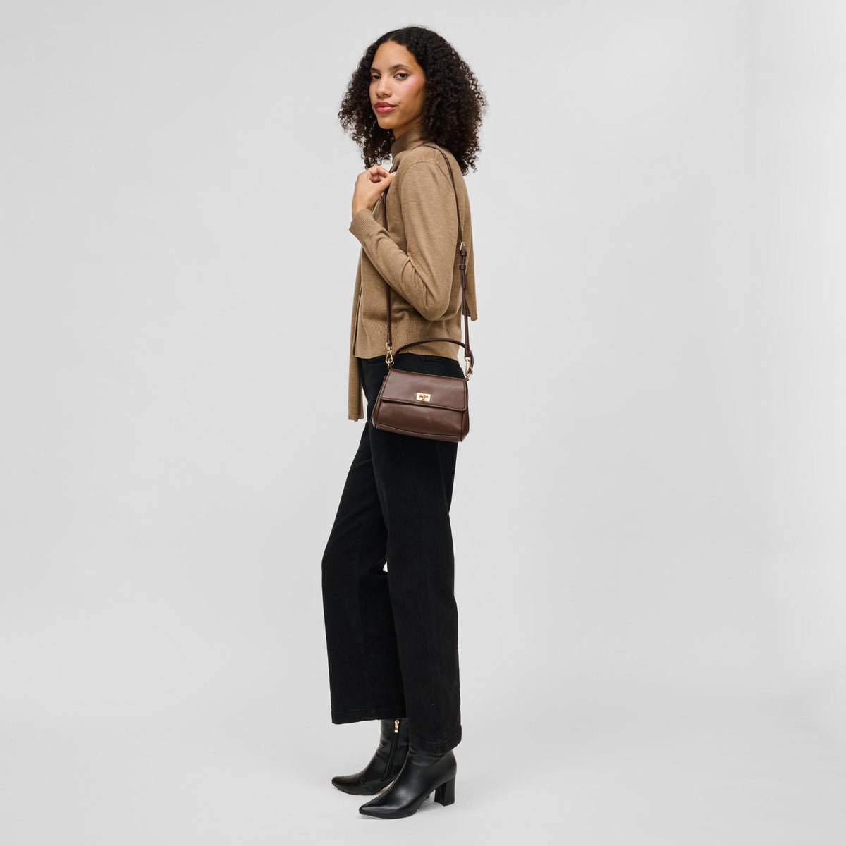 Woman wearing Chocolate Urban Expressions Estee Crossbody 840504214806 View 4 | Chocolate