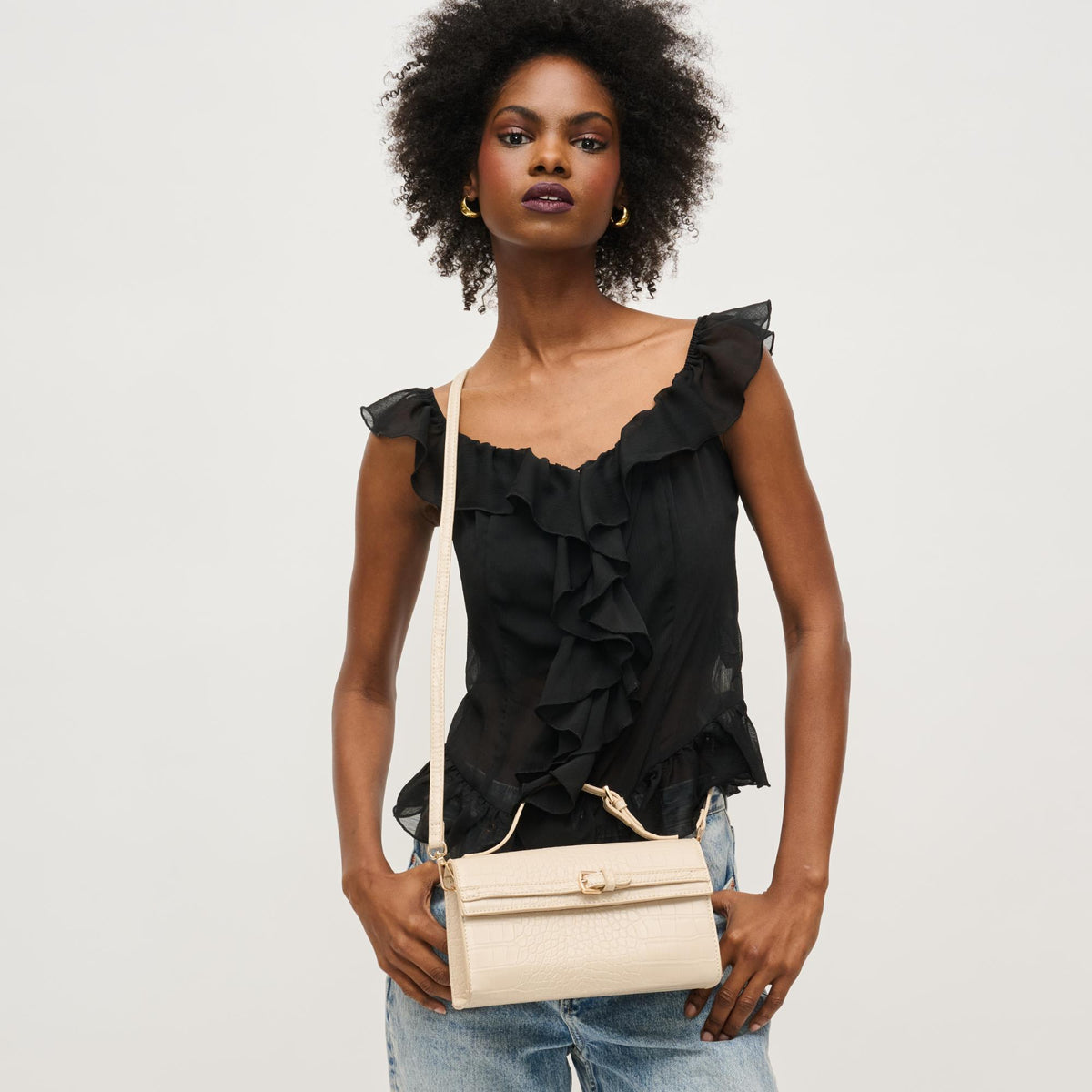 Woman wearing Bone Urban Expressions Thea Crossbody 840611149299 View 3 | Bone