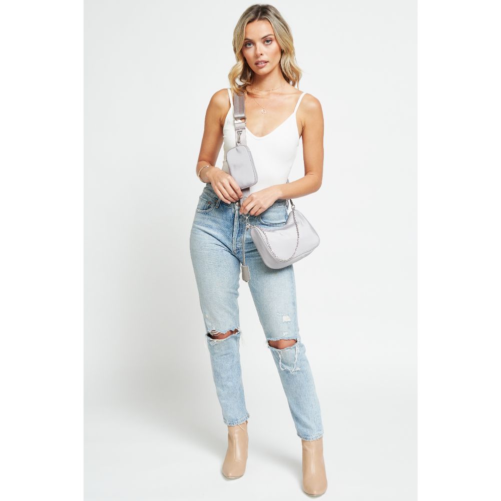 Woman wearing Grey Urban Expressions Joss - Nylon Crossbody 840611176813 View 3 | Grey