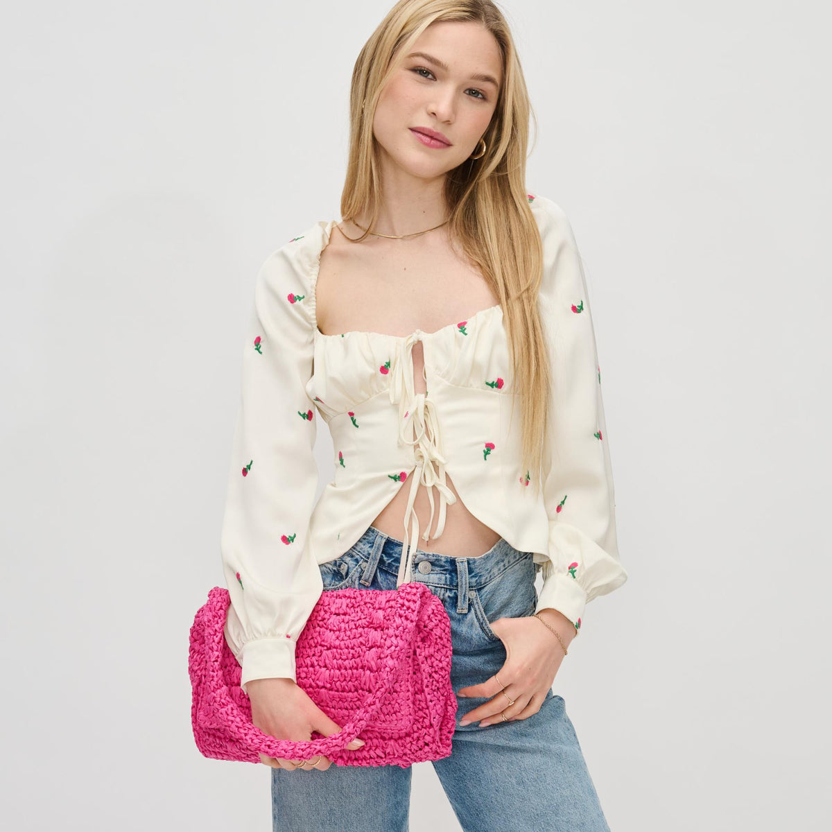 Woman wearing Hot Pink Urban Expressions Anika Crossbody 840611124630 View 2 | Hot Pink
