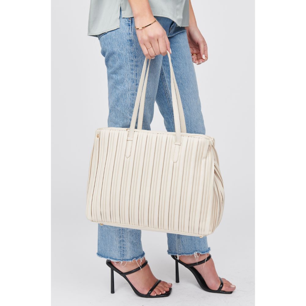 Woman wearing Oatmilk Urban Expressions Maura Tote 818209015974 View 4 | Oatmilk