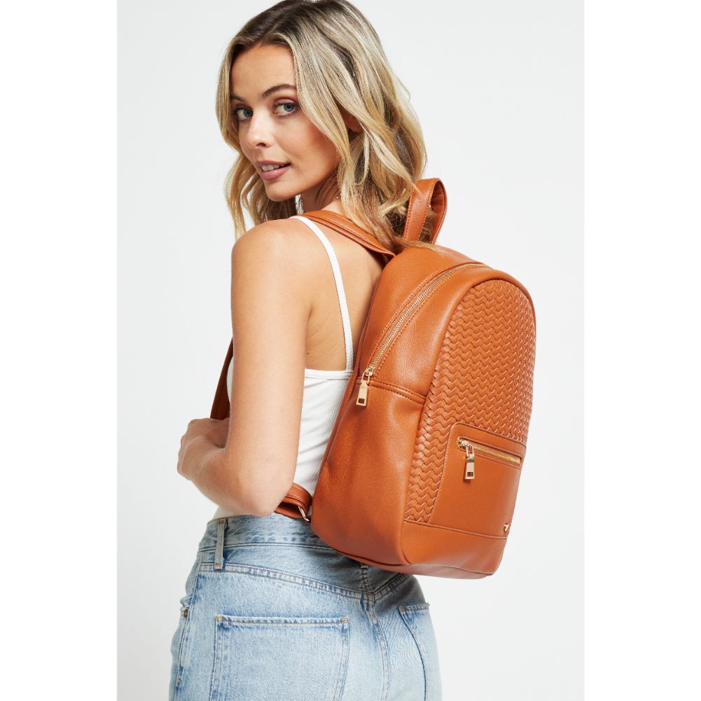 Woman wearing Tan Urban Expressions Becca Backpack 840611178718 View 2 | Tan