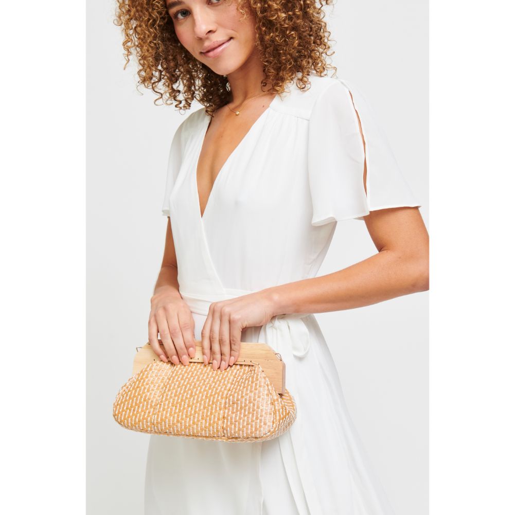 Woman wearing Tan Urban Expressions Echo Clutch 840611182142 View 2 | Tan