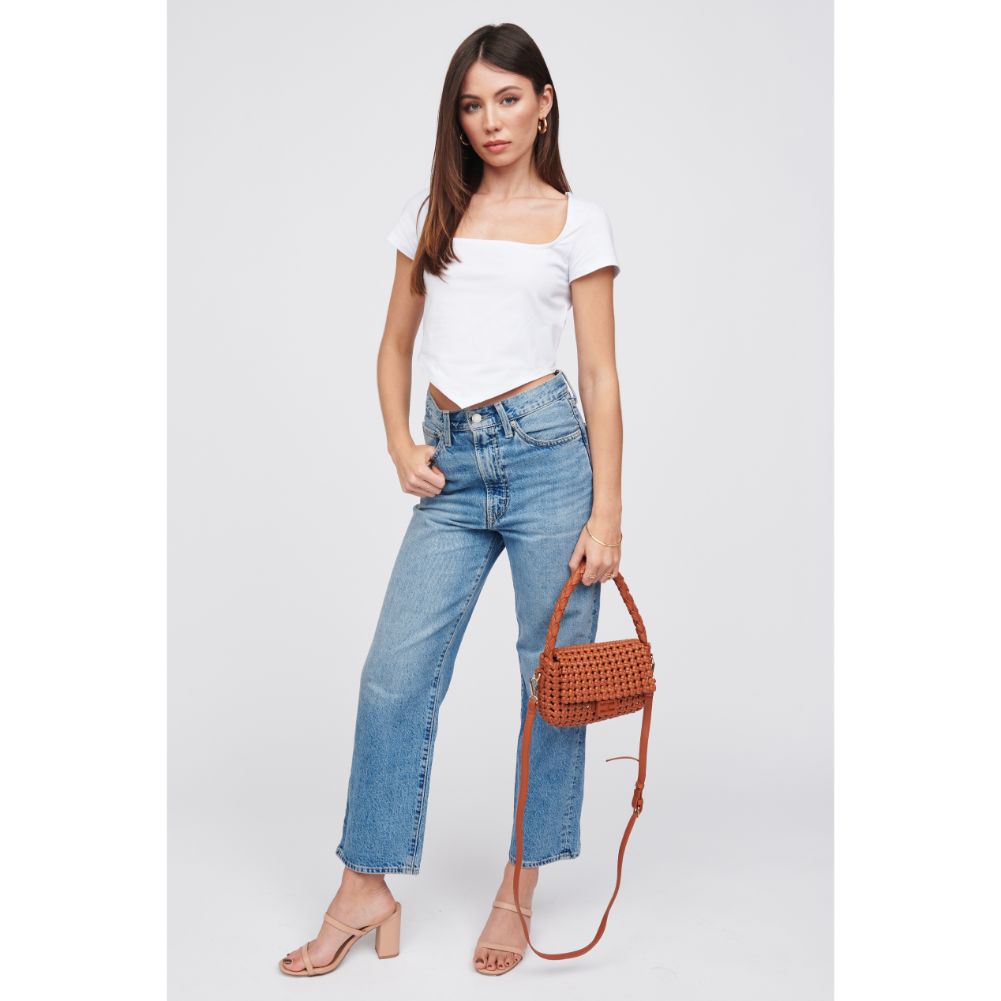 Woman wearing Tan Urban Expressions Imelda Baguette 818209015325 View 3 | Tan