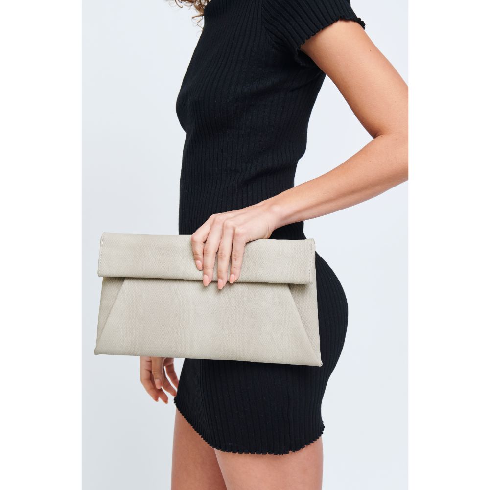Woman wearing Stone Urban Expressions Emilia Clutch 840611181107 View 2 | Stone