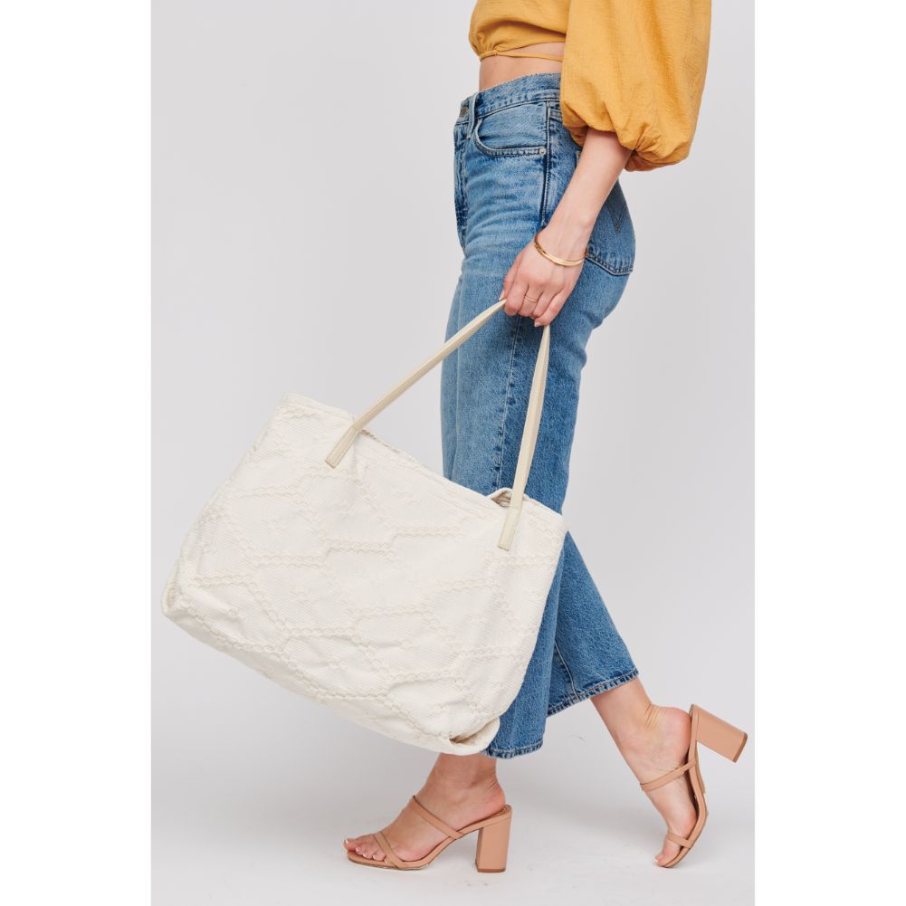 Woman wearing Cream Urban Expressions Lauren Tote 818209017916 View 1 | Cream
