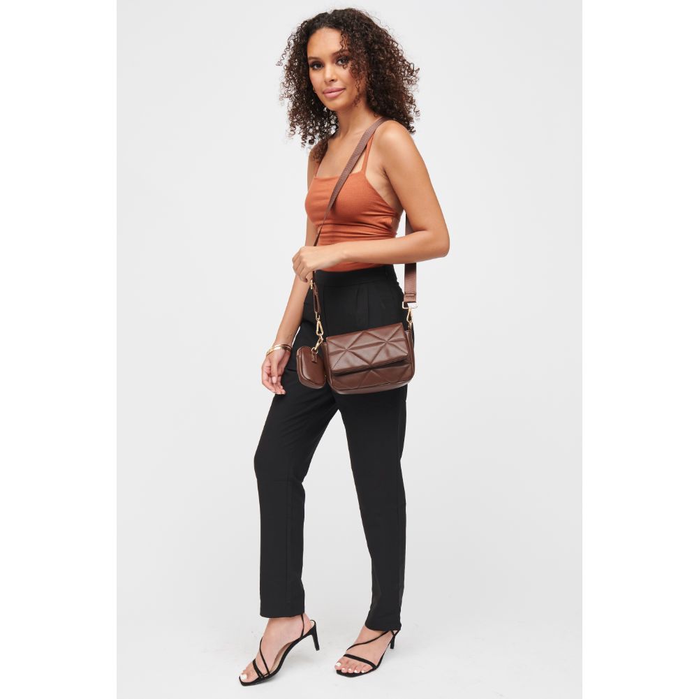 Woman wearing Espresso Urban Expressions Tasha Crossbody 840611185679 View 4 | Espresso