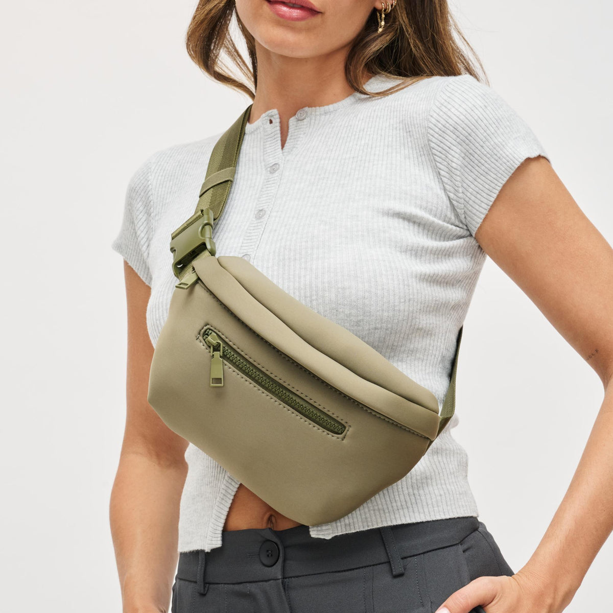 Woman wearing Army Urban Expressions Celestine Belt Bag 840504200182 View 4 | Army