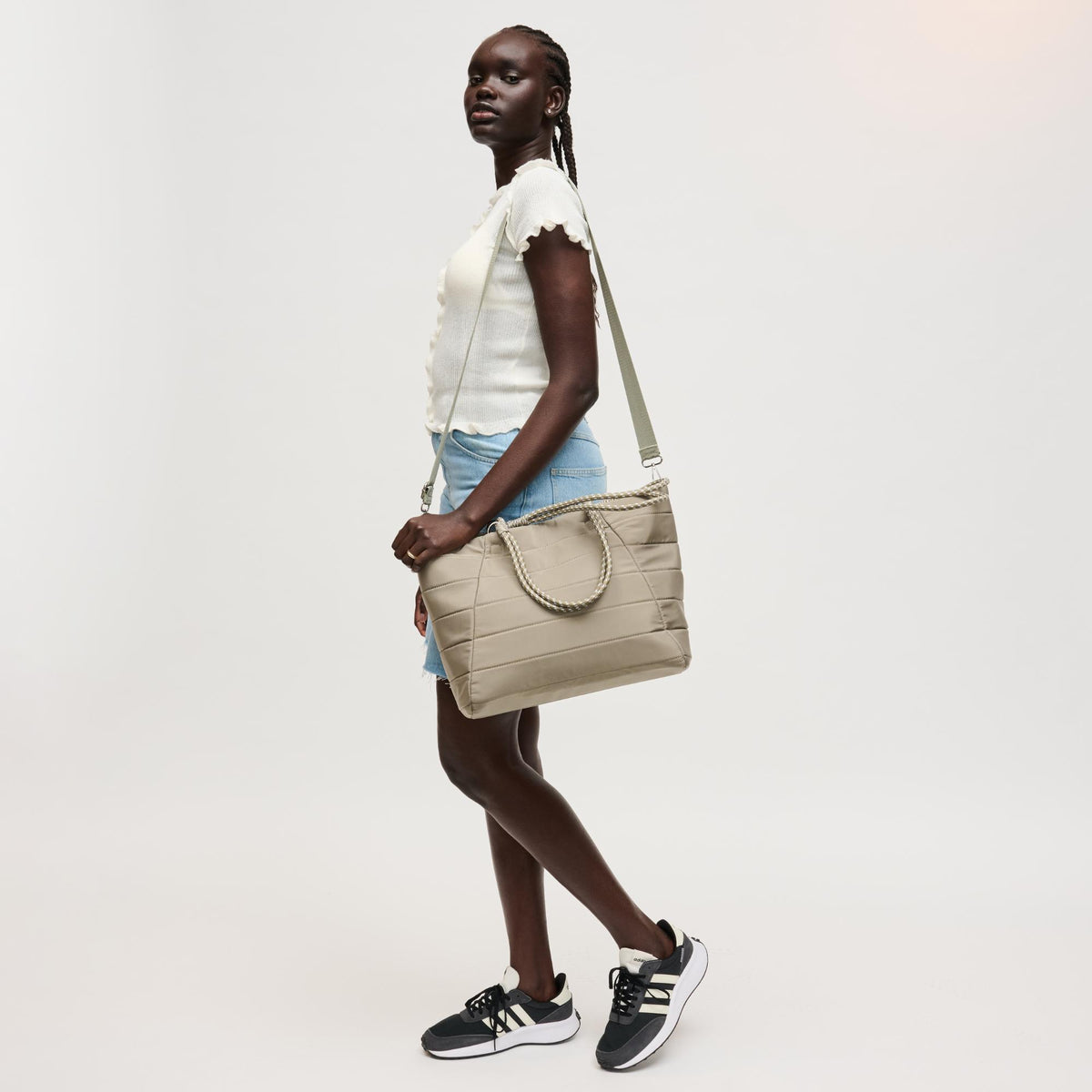Woman wearing Sage Urban Expressions Lyla Tote 840504206139 View 2 | Sage