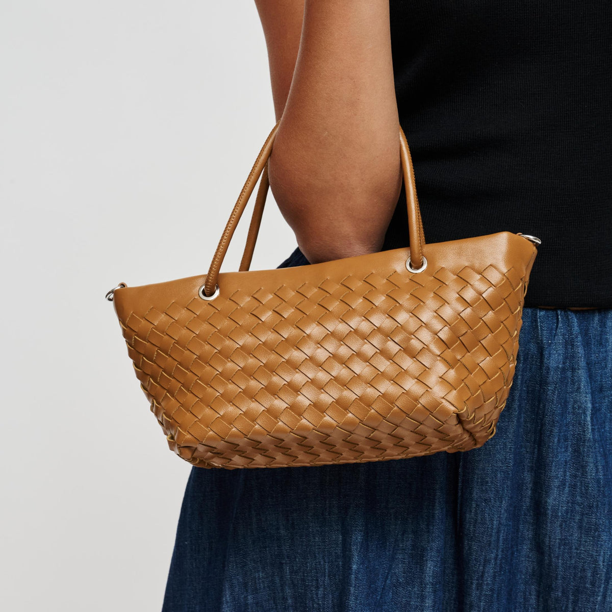 Woman wearing Cognac Urban Expressions Otto Crossbody 840504214066 View 3 | Cognac