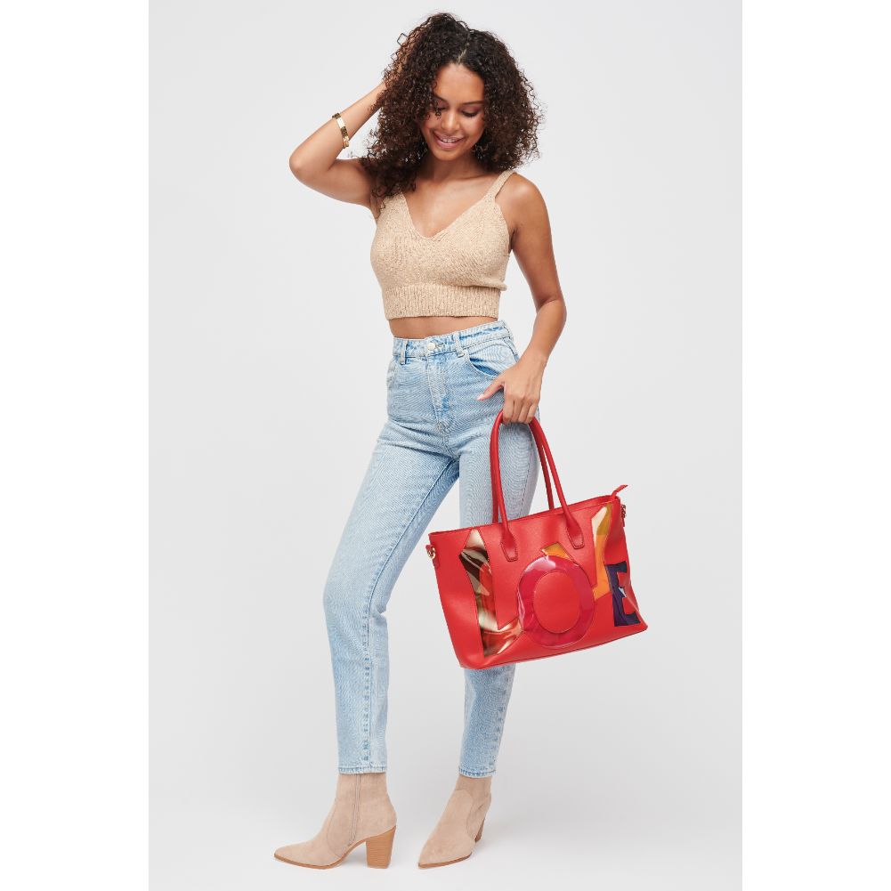Woman wearing Red Urban Expressions Love Tote 840611160706 View 4 | Red