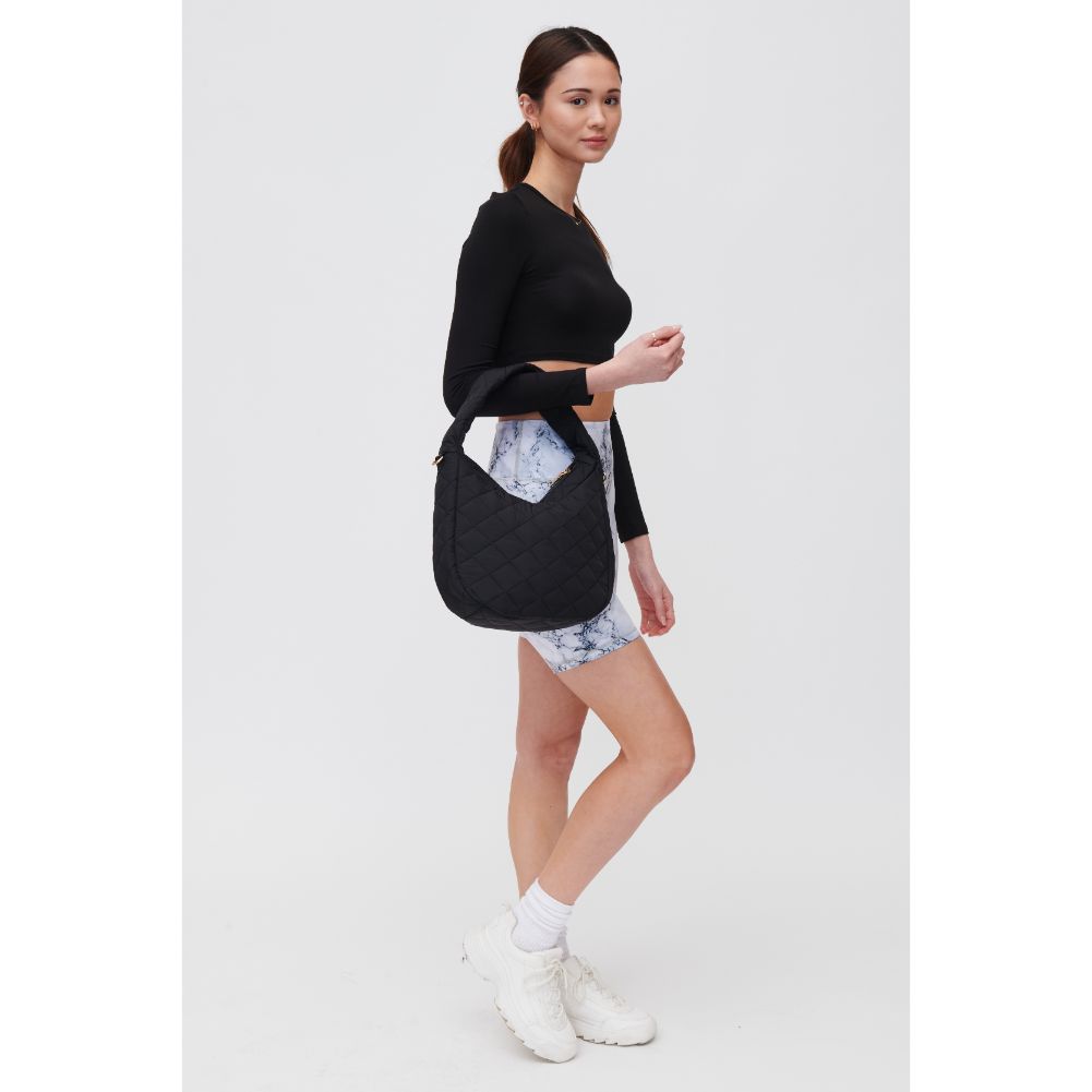 Woman wearing Black Urban Expressions Sonoma - Quilted Nylon Hobo 840611118455 View 3 | Black