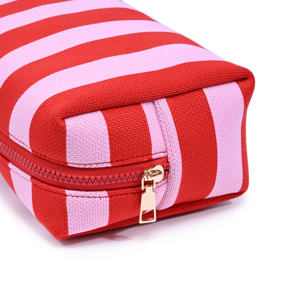 Urban Essentials Essential Stripe Cosmetic & Travel Organizer Pouch 840504207396 View 8 | Red Pink