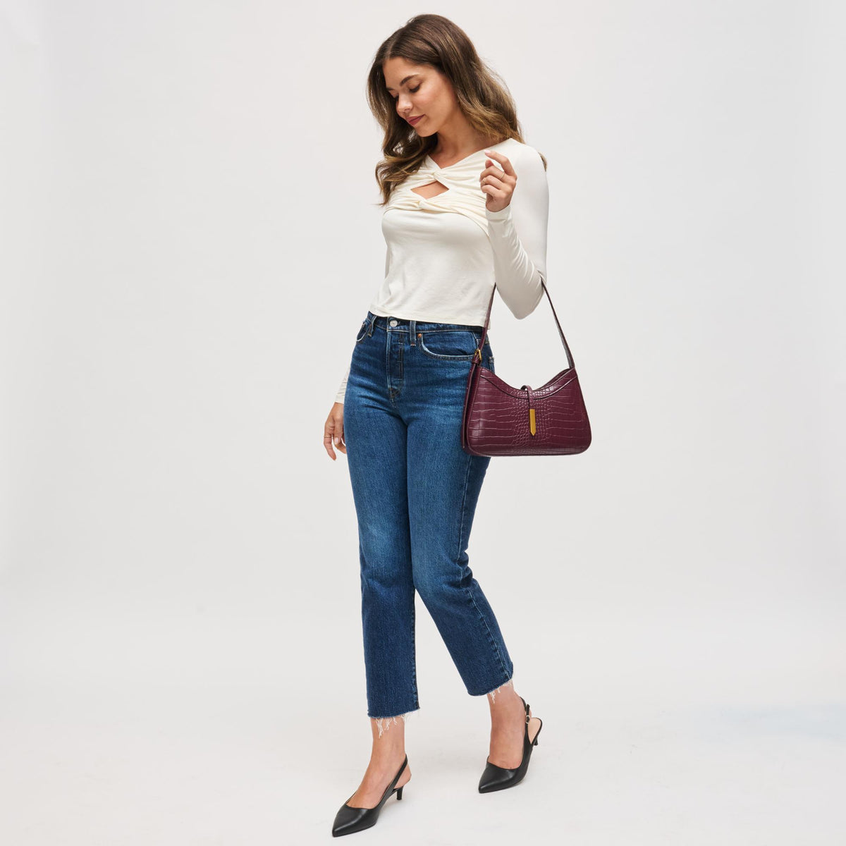 Woman wearing Wine Urban Expressions Judith Shoulder Bag 840611199676 View 3 | Wine