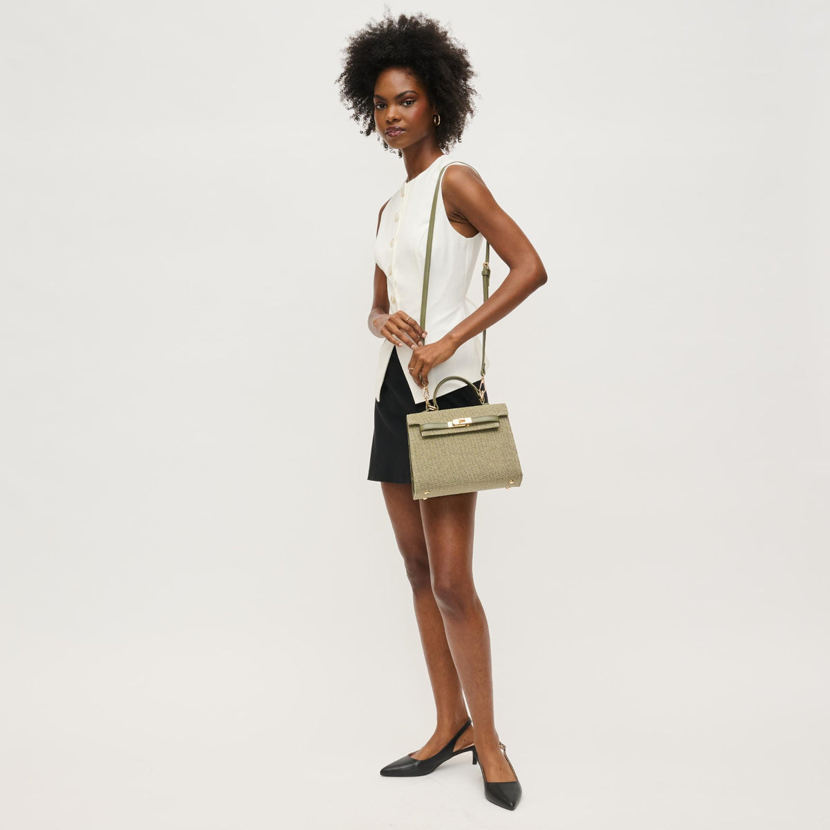 Woman wearing Sage Urban Expressions Adeline Crossbody 840611151087 View 4 | Sage