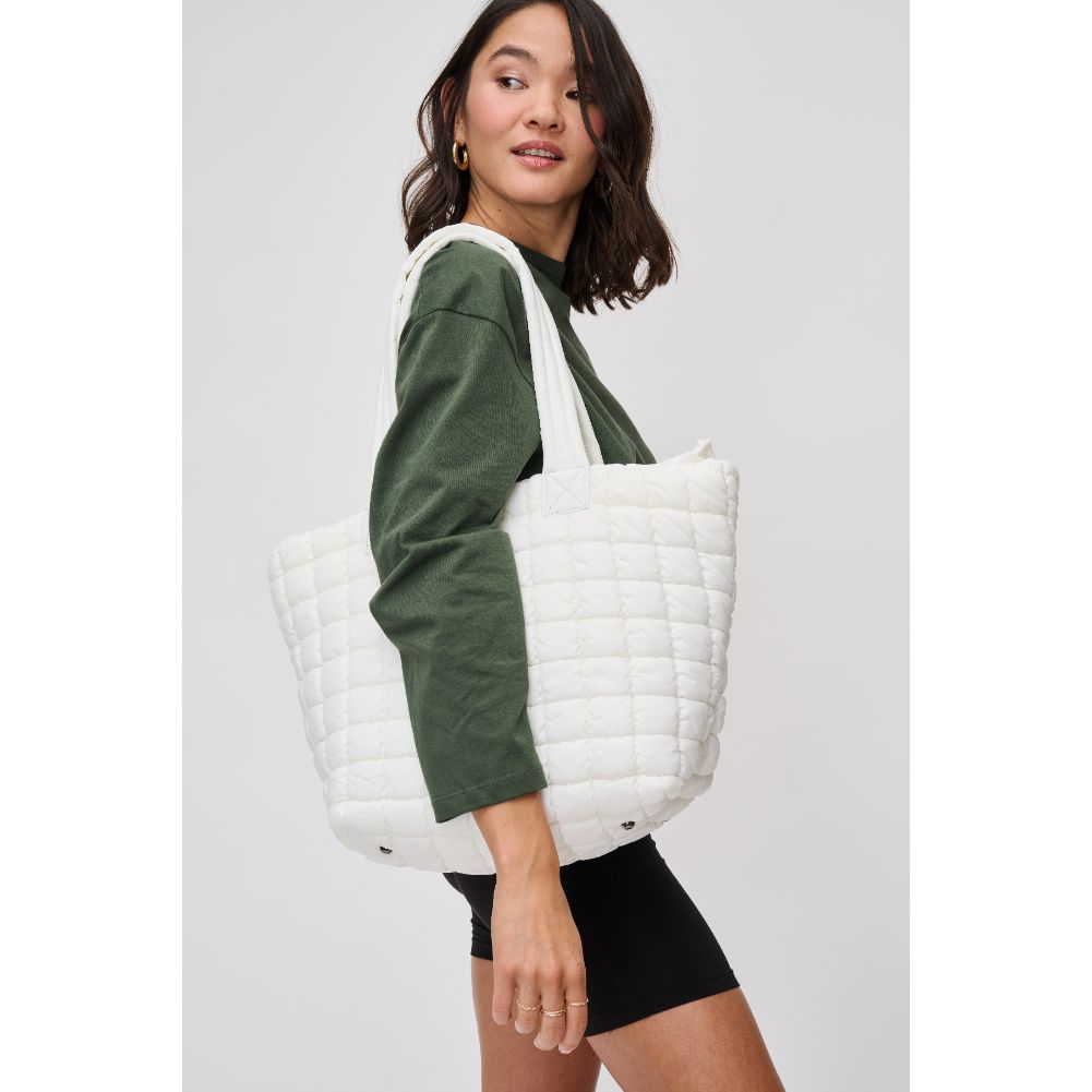 Woman wearing Ivory Urban Expressions Breakaway - Puffer Tote 840611119889 View 1 | Ivory