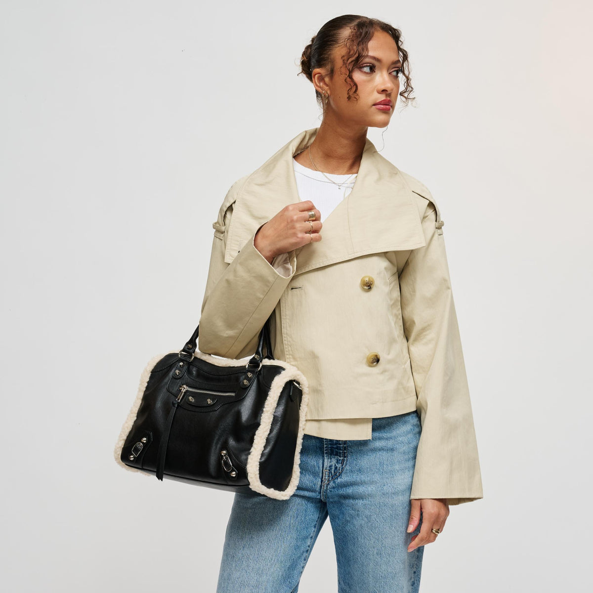 Woman wearing Black Urban Expressions Seraphina Satchel 840504211935 View 1 | Black