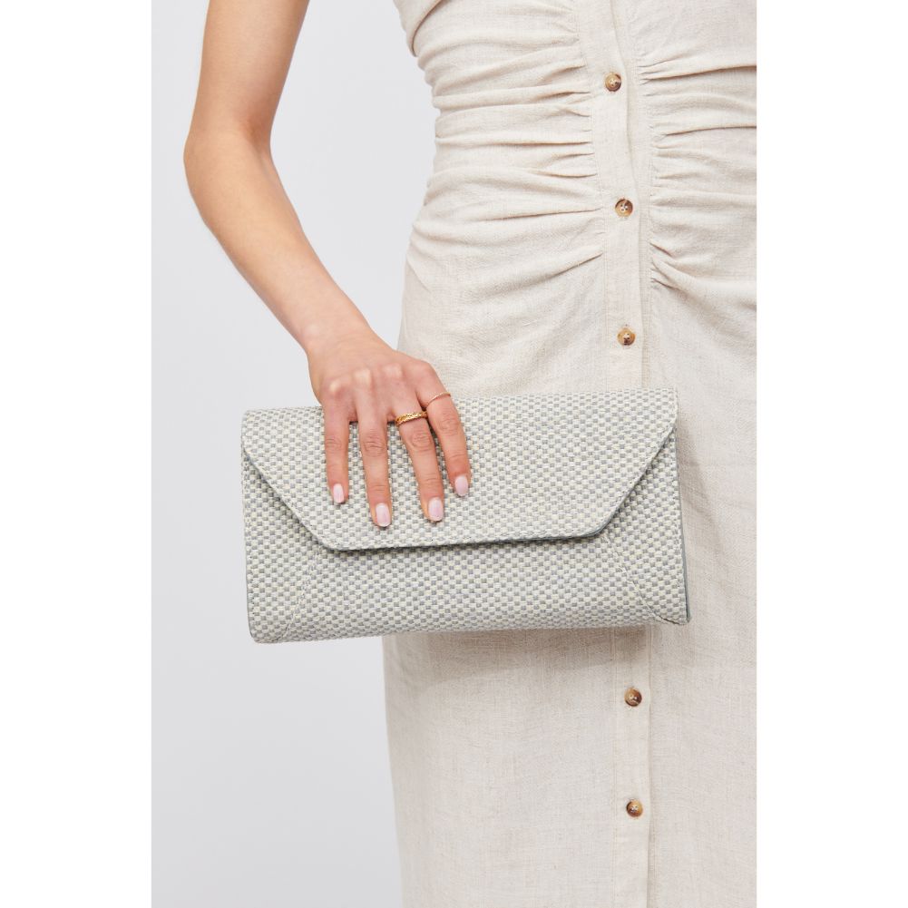 Woman wearing Dusty Blue Urban Expressions Dakota Clutch 840611100641 View 2 | Dusty Blue