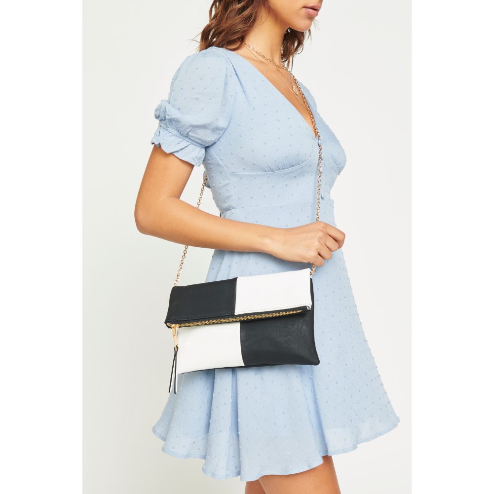 Woman wearing Black White Urban Expressions Soraya Clutch NA-840611146762 View 1 | Black White