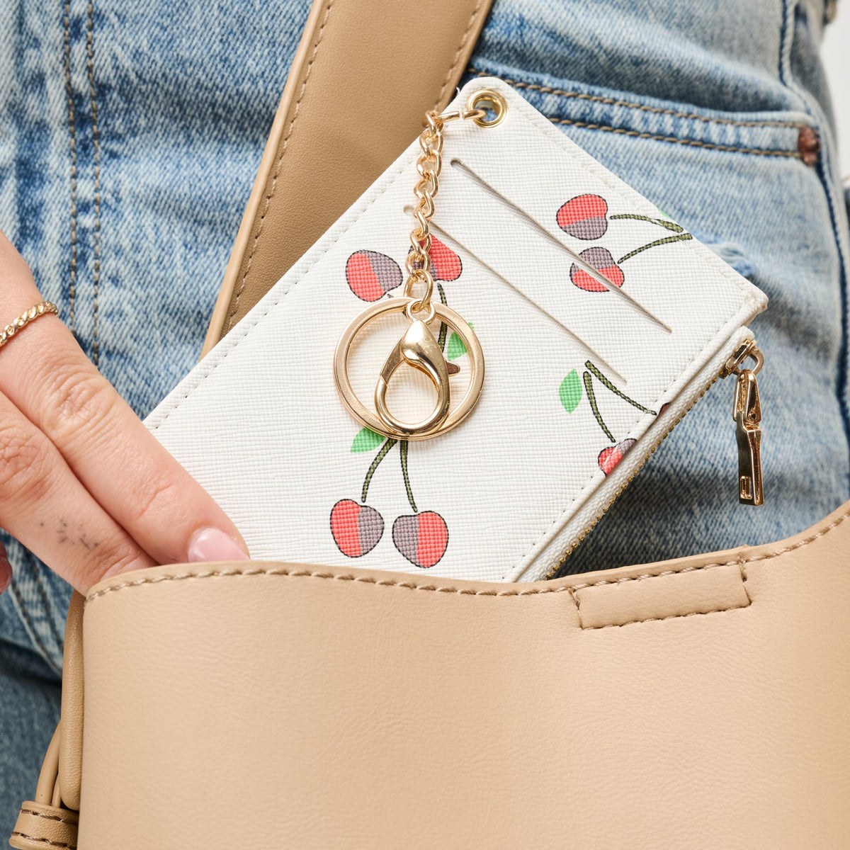 Woman wearing White Cherries Urban Expressions Noa Card Holder 840504207808 View 1 | White Cherries