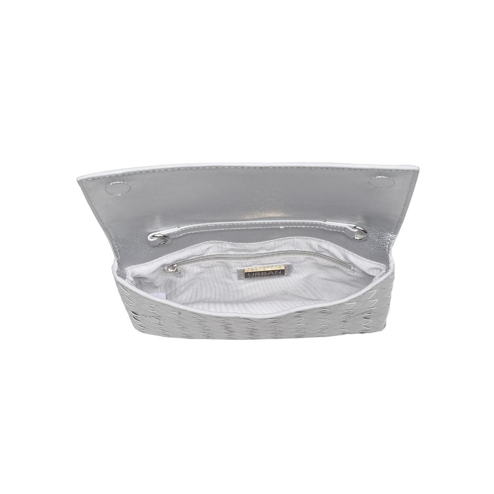 Woman wearing Silver Urban Expressions Ivy Clutch 840611133342 View 9 | Silver