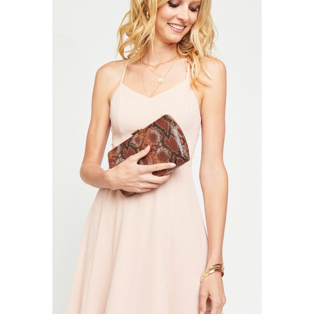Woman wearing Chocolate Multi Urban Expressions Nashville Evening Bag 840611164209 View 3 | Chocolate Multi