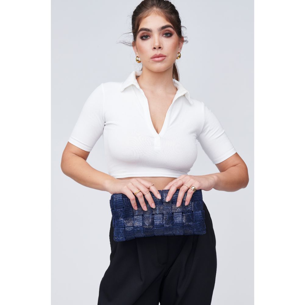 Woman wearing Denim Urban Expressions Malika Clutch 818209010450 View 2 | Denim