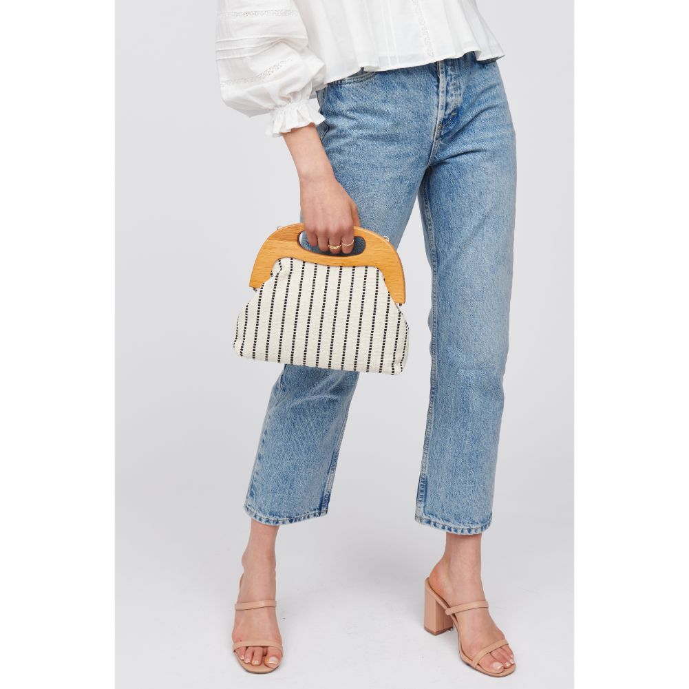 Woman wearing White Black Urban Expressions Java Clutch 840611100351 View 4 | White Black